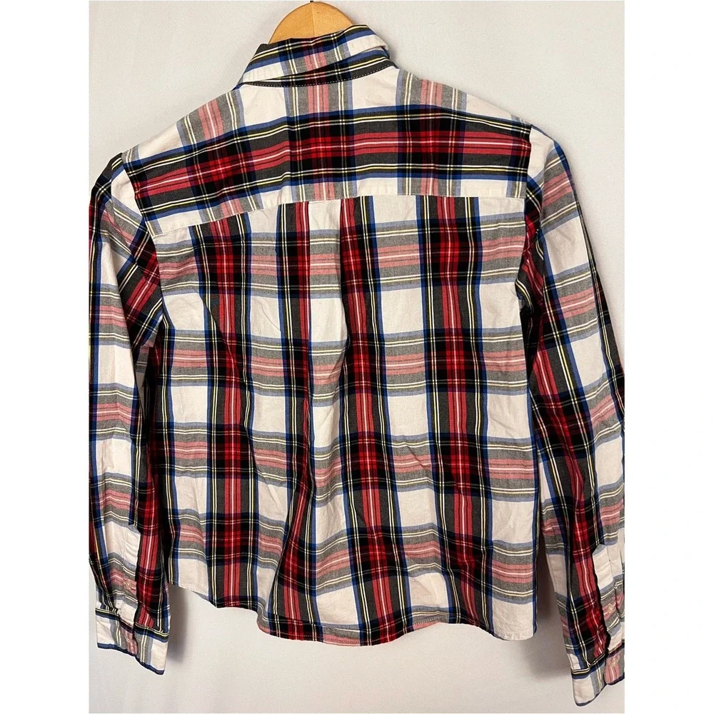 J. Crew Women's Red & White‎ Plaid Tartan model Button Down Shirt XS